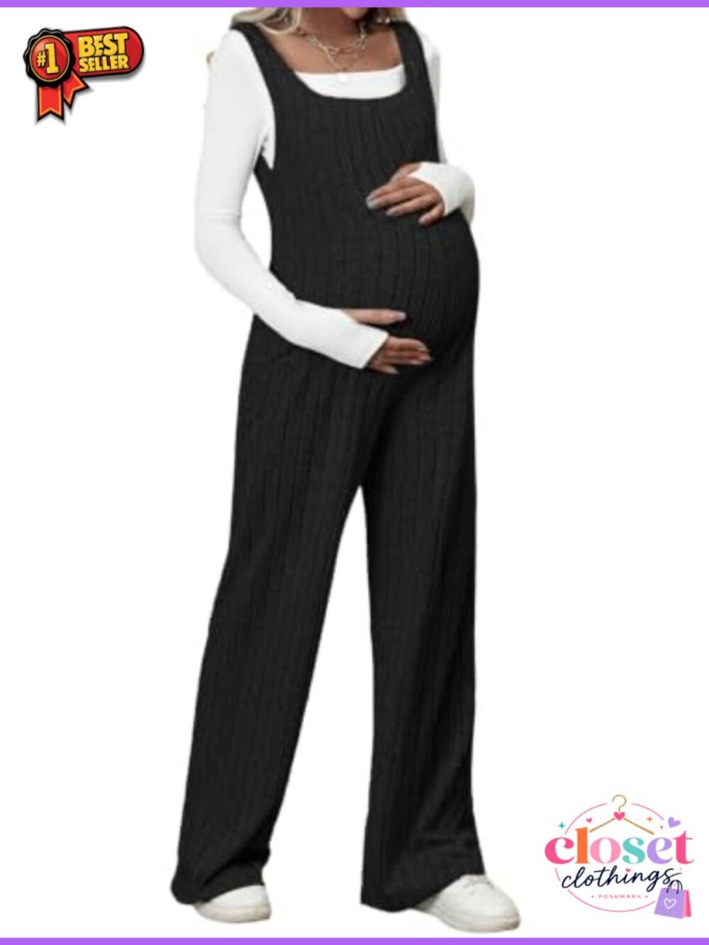 Maternity Jumpsuit Sleeveless Square Neck Wide Leg Romper